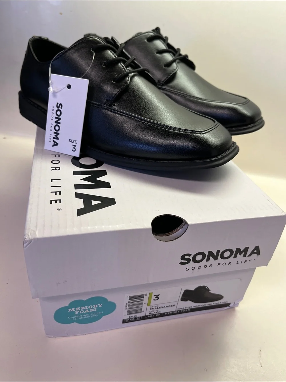 Sonoma Black Boys' Lace-Up Dress Shoes - Smooth Faux Leather